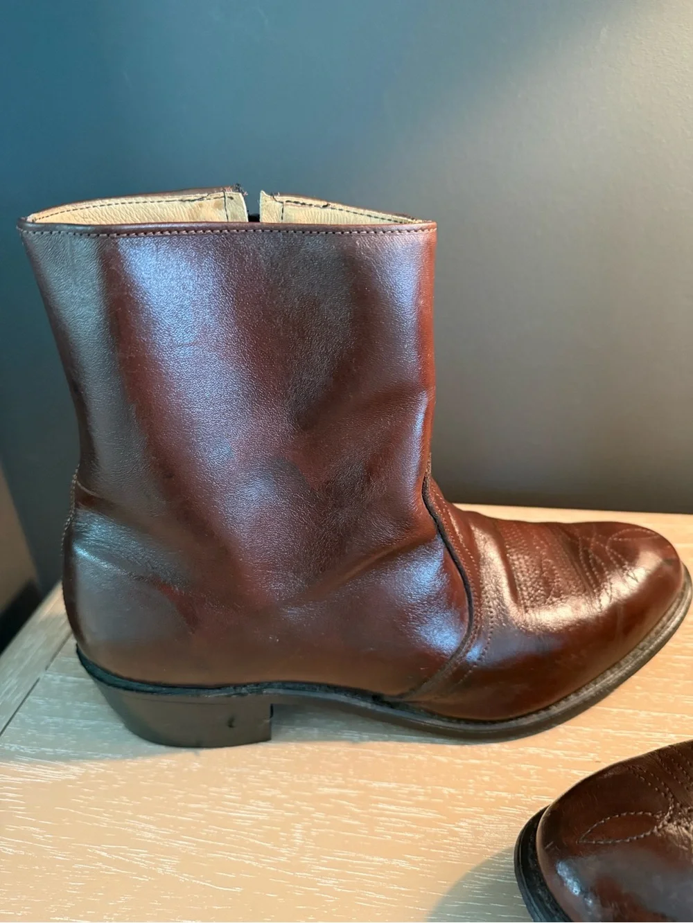 Men's Leather Ankle Boot Size 10.5 Dark Brown Boots With 7.5